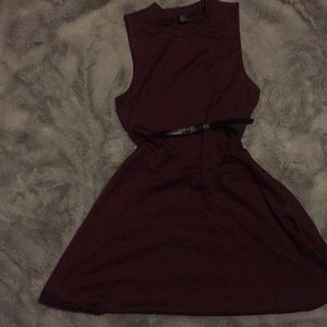 Burgundy dress with belt